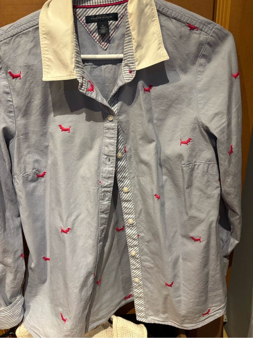 Tommy Hilfiger Light Blue Button-Down Shirt with Pink Embroidery